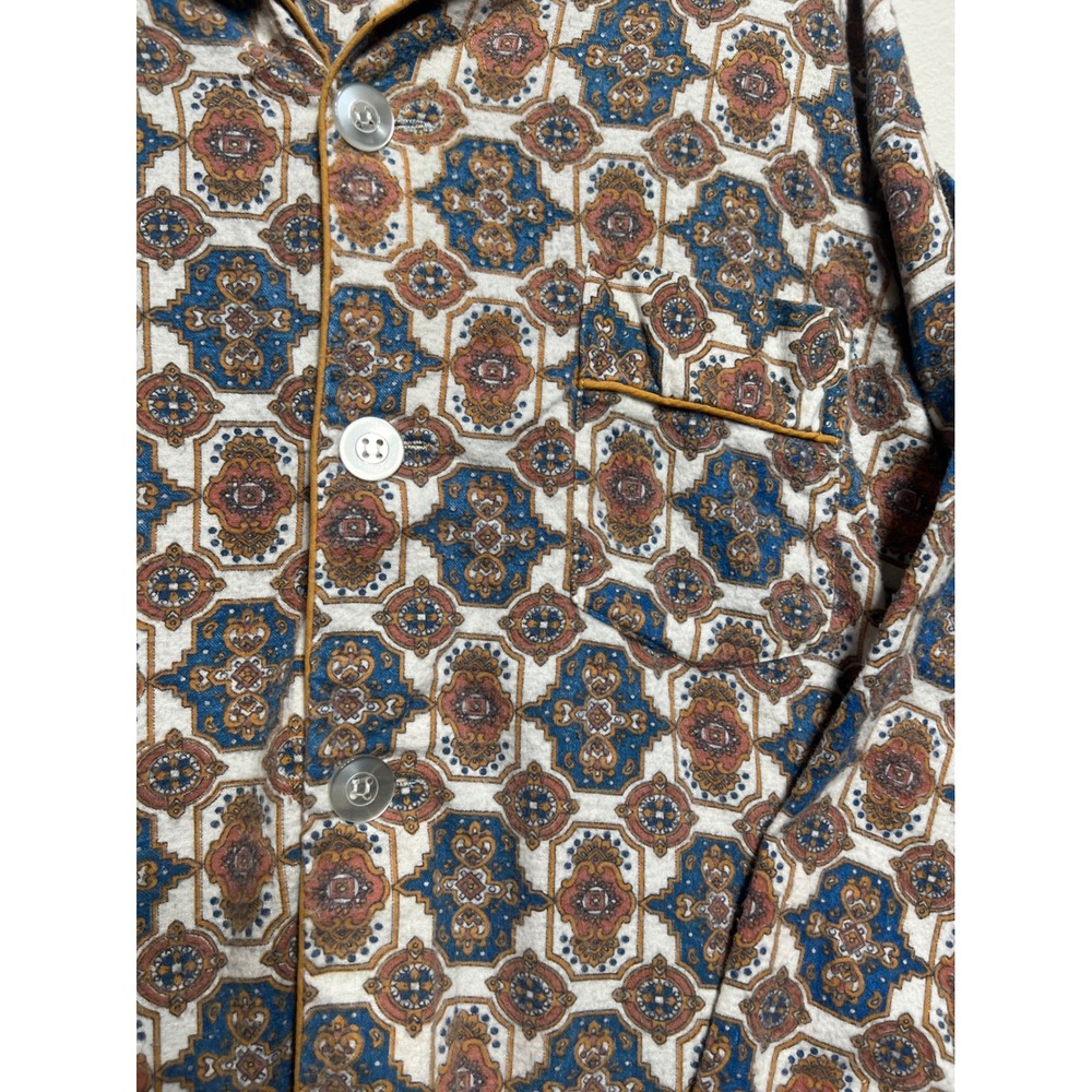 Vintage Gaddi 70s Pajama Set XL Boho Geometric Pattern Balloon Pants Blue Brown - Picture 12 of 16